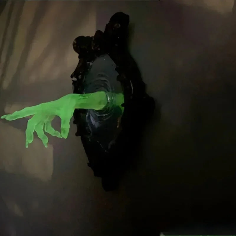 Ghostly Reflection in The Mirror Wall Sculpture Horror Themed Devil's Hand Luminous Resin Craft Unique Creative Home Decor