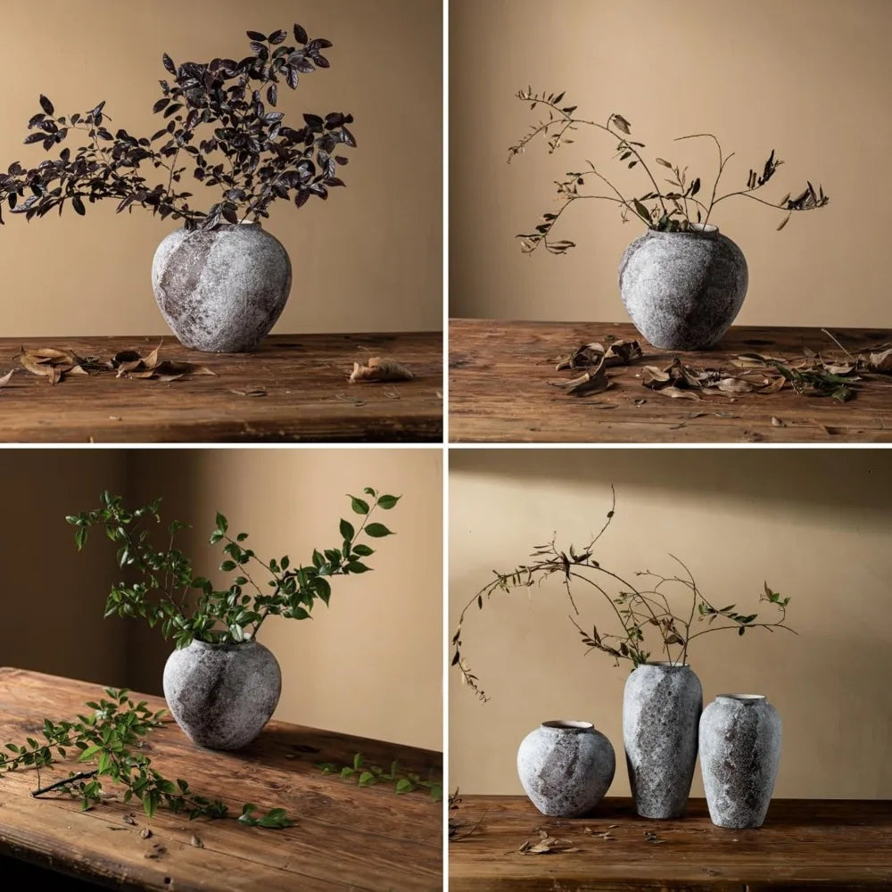 Rustic Large Ceramic Vase, Terracotta Pottery Tall Decorative Vases, Antique Big Vase for Home Decor (Round 8.6 in X 8 in) Vases