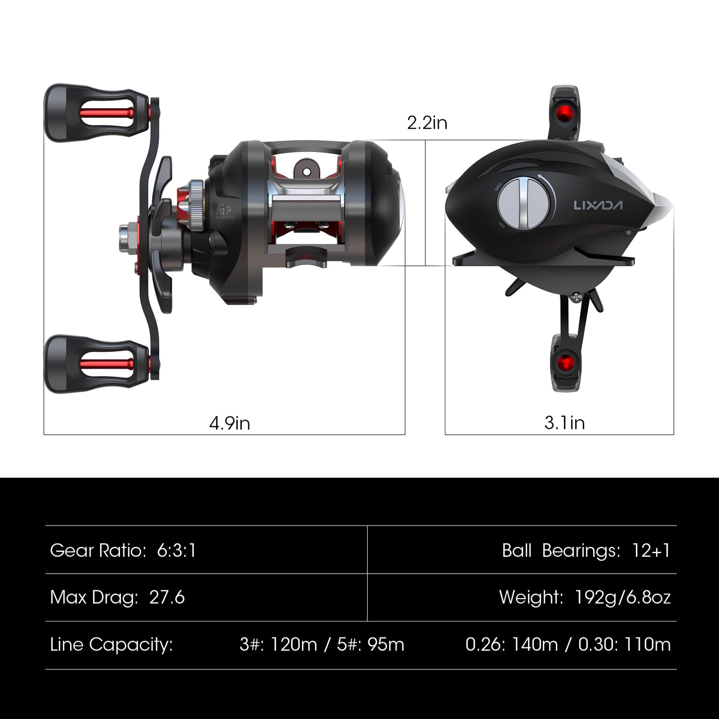 Lixada 12+1 Ball Bearings Baitcasting Reel Fishing Fly High Speed Fishing Reel with Magnetic Brake System