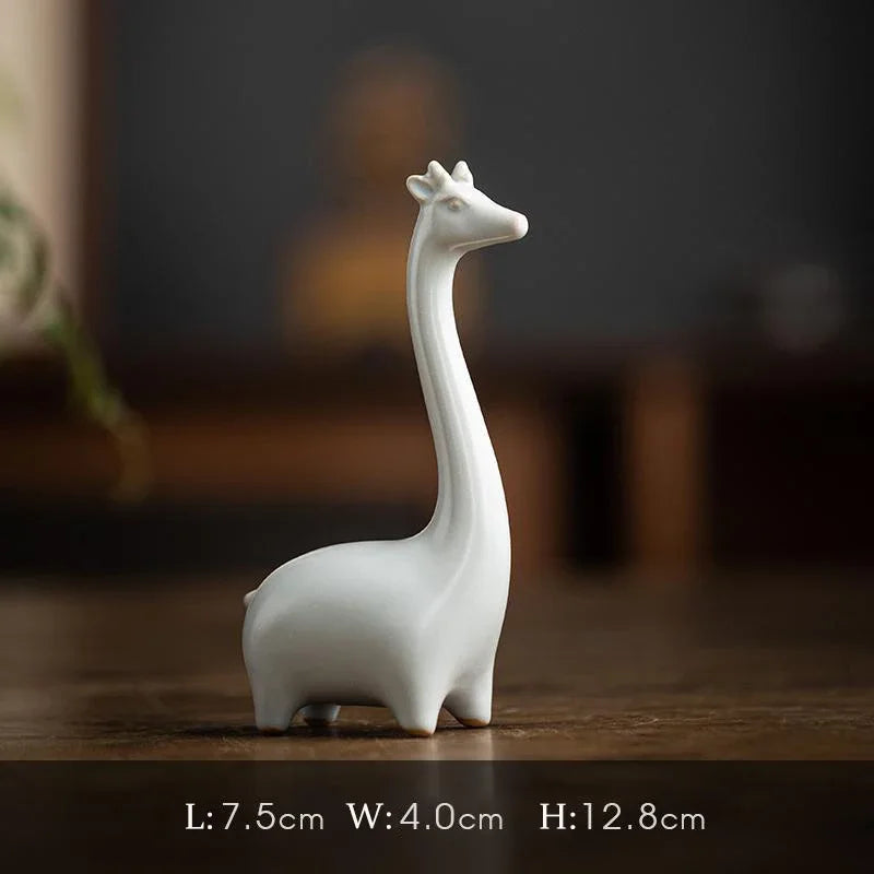Elephant Giraffe Mini Ceramic Figurine Desktop Animal Sculpture Modern Minimalist Decorative Ornaments for Home Office Decor