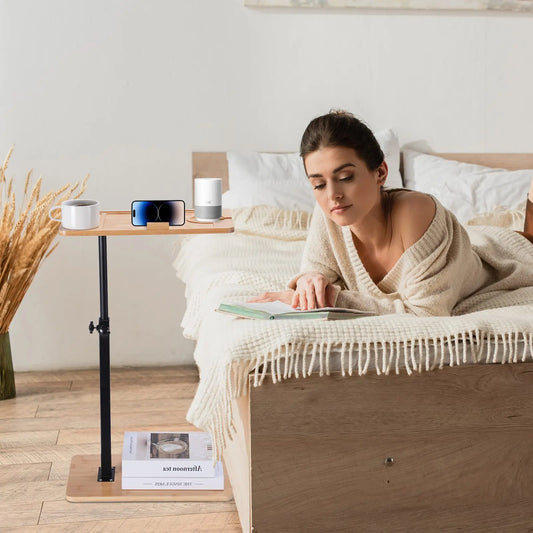 Vantic C Shaped End Table, Small Couch Side Table, Sturdy Slide Under Sofa Table with Metal Frame for Living Room & Bedroom