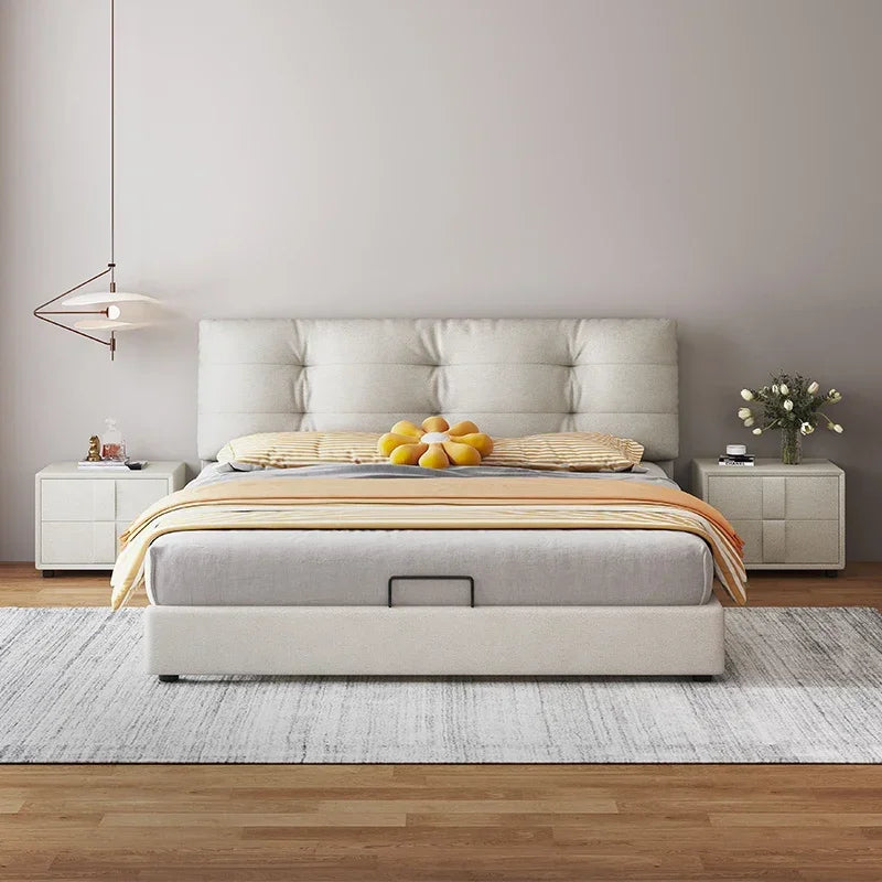 Modern Soft Bed Frames Set Room Furniture Set Luxury Unique Fabric Slatted King Queen Size Wood Bed With Frame