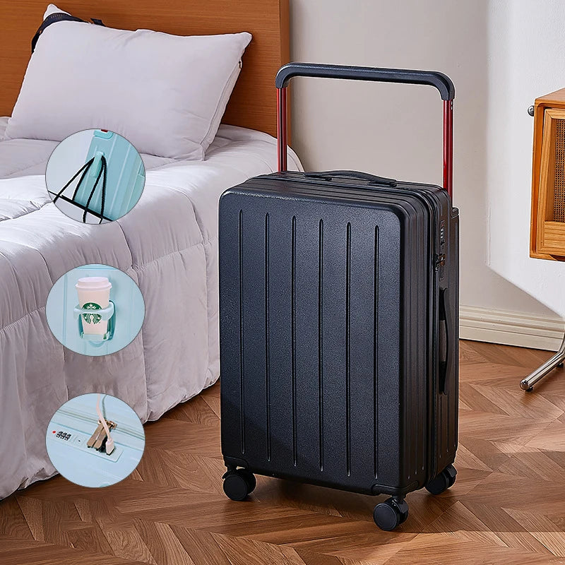 20"24"26 Inch Wide Handle Travel Suitcase PC Zipper Rolling luggage Trolley Case With Wheels Carry-on Luggage With Cup Holder