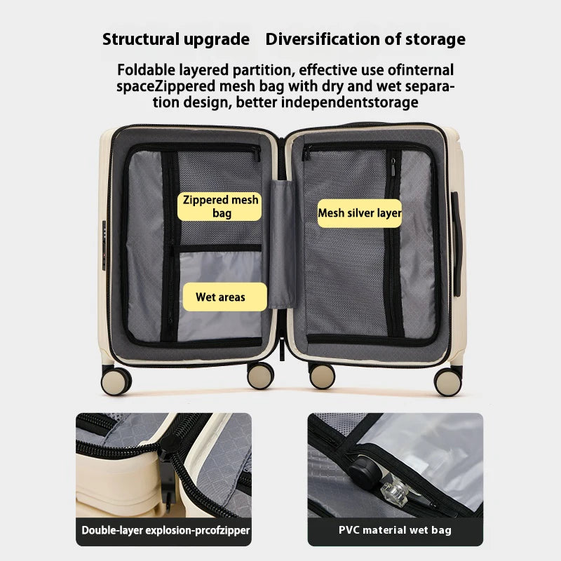 Durable Wide Handle Travel Suitcase Carry-On PC Material Luggage Trolley Case for Men And Women Available in 20 24 26 Inch Sizes