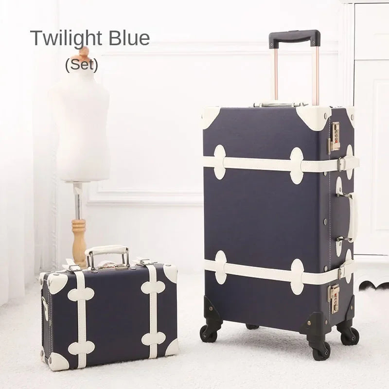 Retro Rolling Luggage Spinner Wheels Suitcase Combination TSA Lock Vintage Trolley Luggage Sets with Small Travel Bag