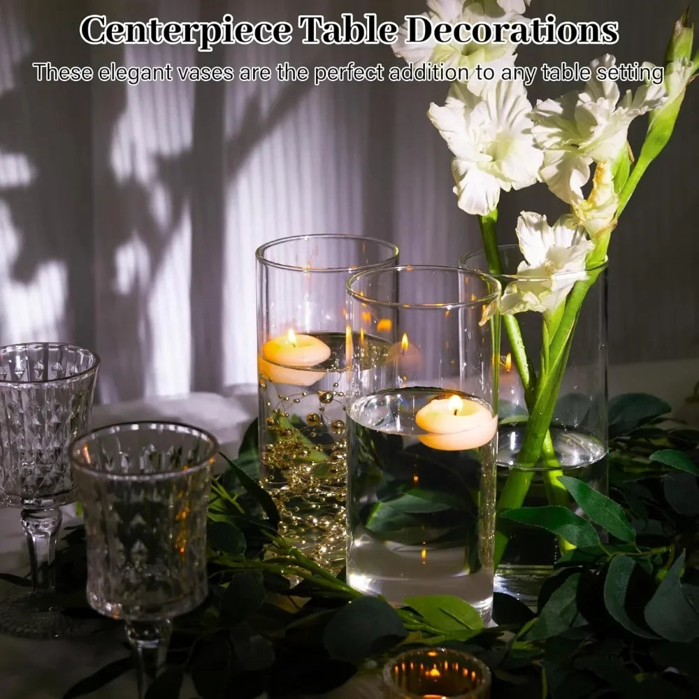 12pcs Glass Cylinder Vases for Centerpieces | 8 Inch Clear Flower Vase for Wedding Decorations, Floating Candle vases