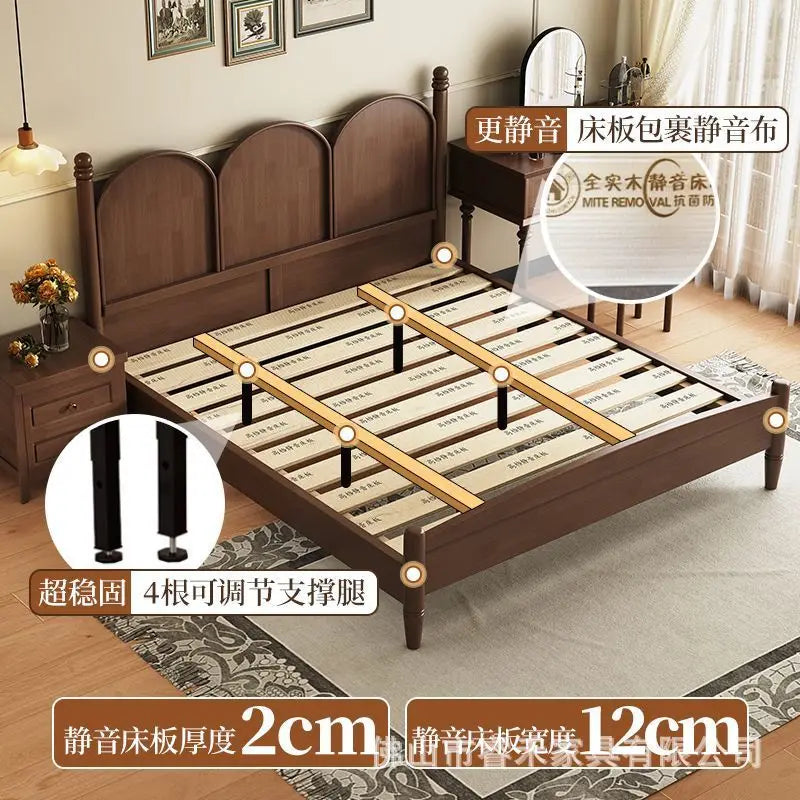 Retro French solid wood bed walnut American master bedroom double bed 1.51.8 modern minimalist antique bed and breakfast