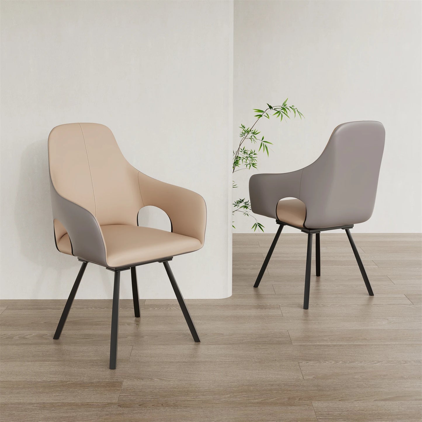 Mid Century Modern Kitchen Dining Room Chairs Set of 2 Swivel Upholstered Accent Chair Microfiber Leather for Homes