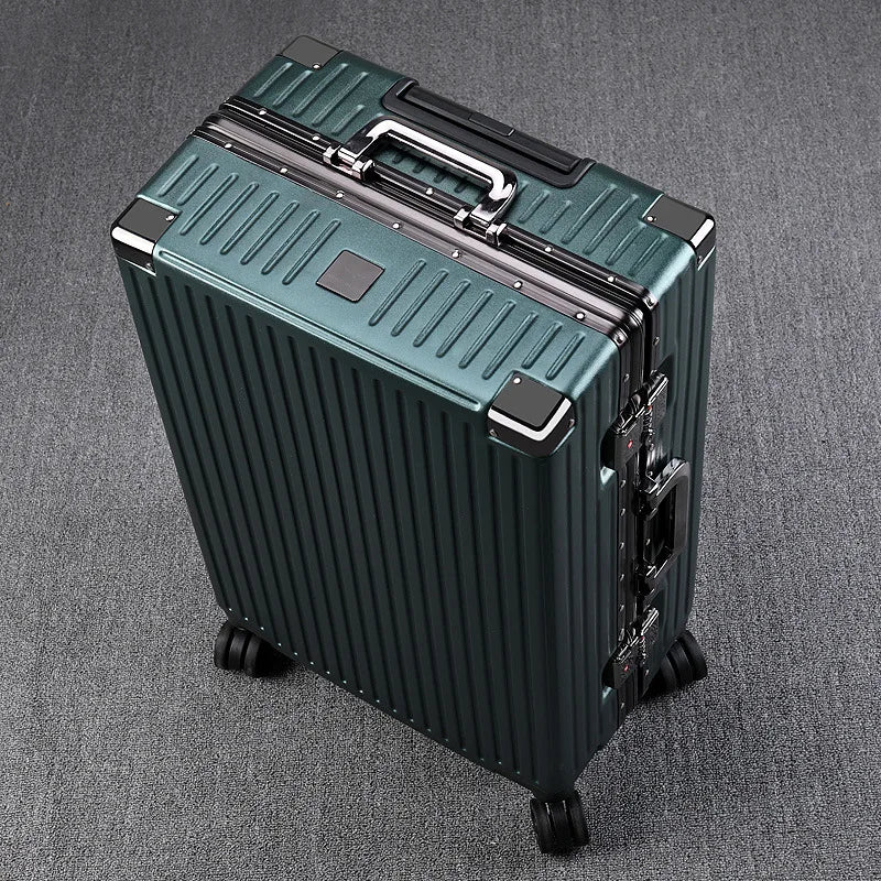 Luggage Right Angle Retro Aluminium Frame Universal Wheel Boarding Bag Large Capacity Travel Password Leather Box Suitcase