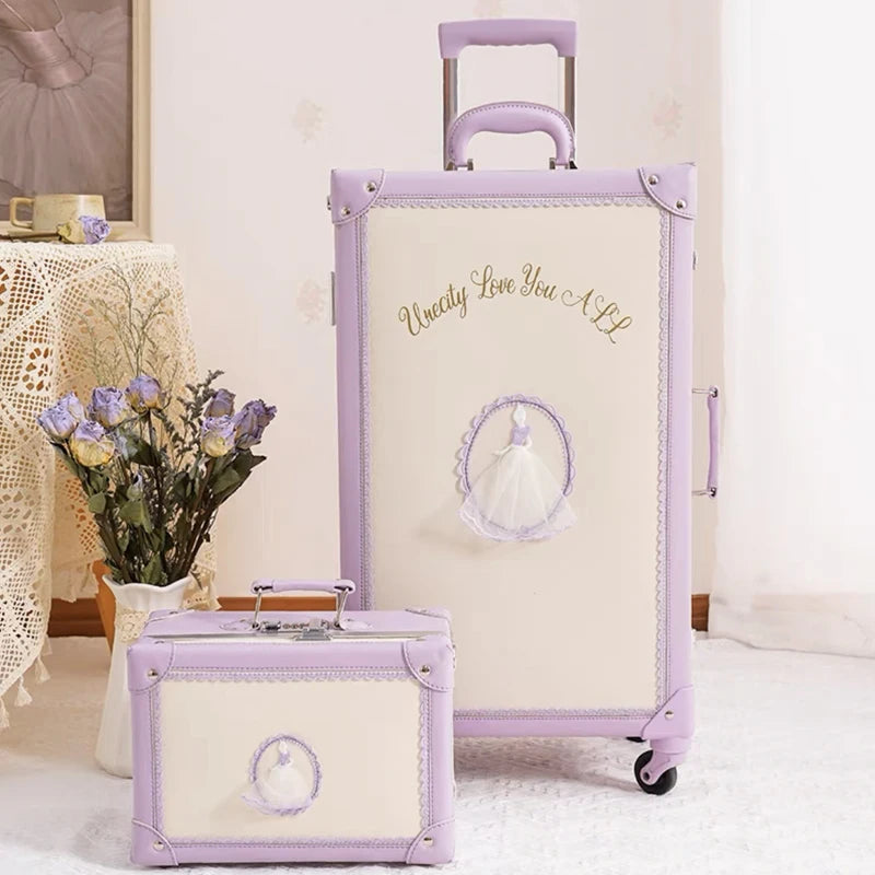 Hot!New Retro PU leather suitcase women purple travel bag boarding box trolley suitcase girls high quality rolling luggage sets