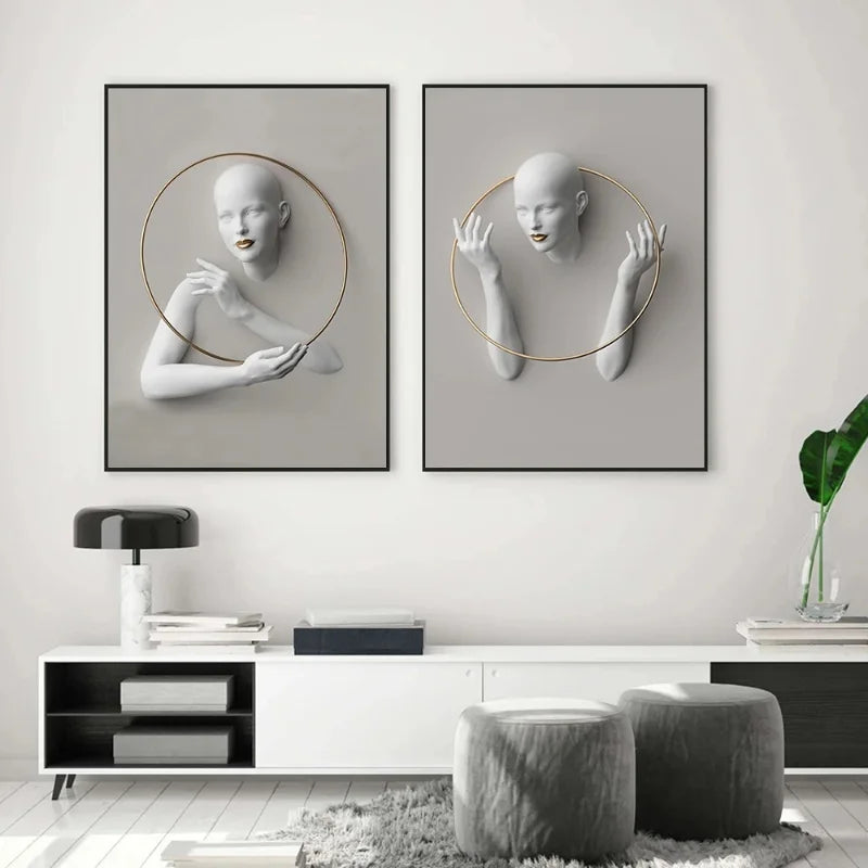 Nordic Figure Statue Art Canvas Painting Abstract Women Portrait Art Poster and Print Wall Pictures for Modern Living Room Decor