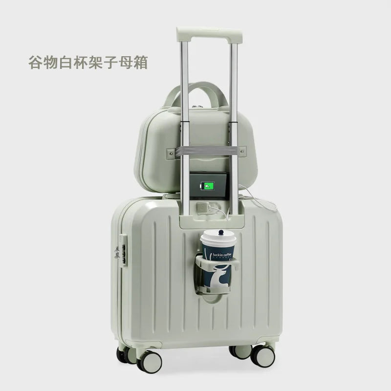 18/20 Inch Suitcase Boarding Multifunctional Travel Suitcase Student Password Trolley Case Rolling Luggage Bag with Cup holder
