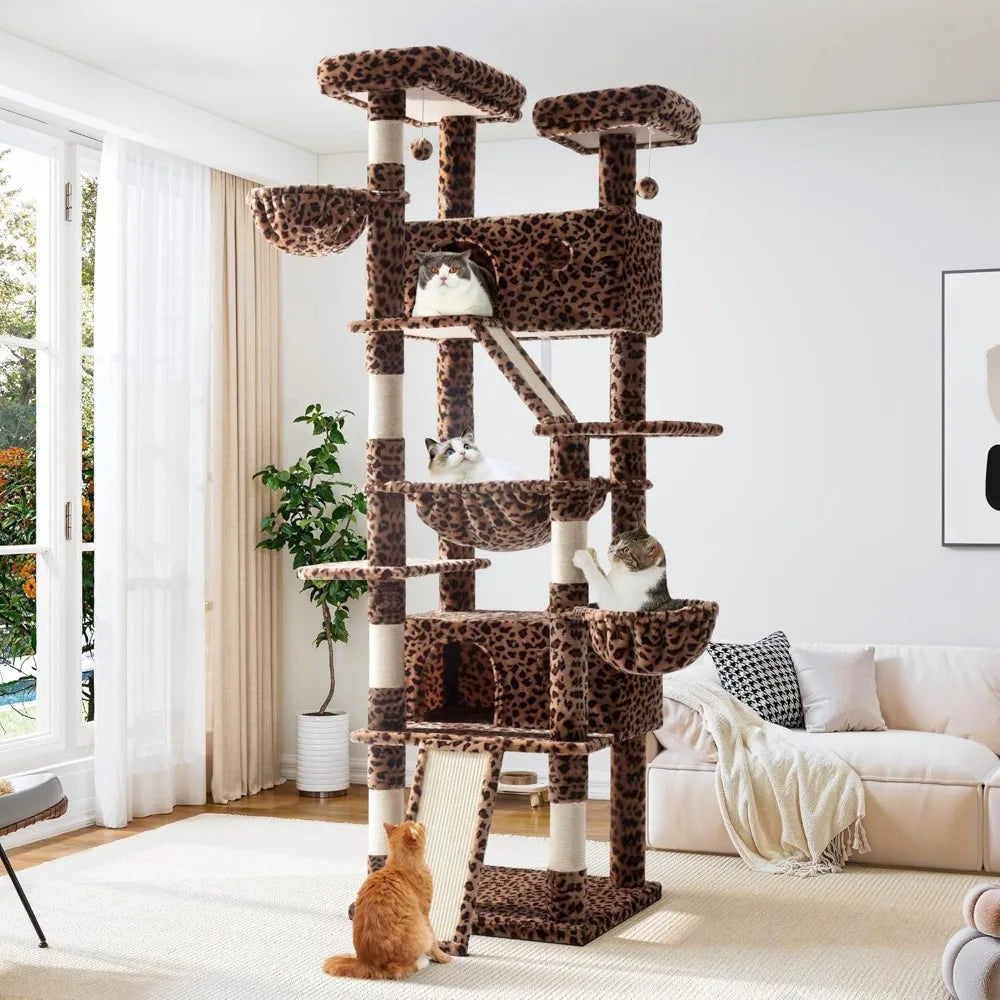 81 Inches Tall Cat Tree/Multi-Level Large Climbing Tree House and Towers for Big Feline/Condo and Hammock/Scratching Pos