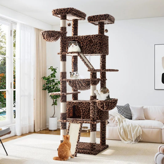 81 Inches Tall Cat Tree/Multi-Level Large Climbing Tree House and Towers for Big Feline/Condo and Hammock/Scratching Pos