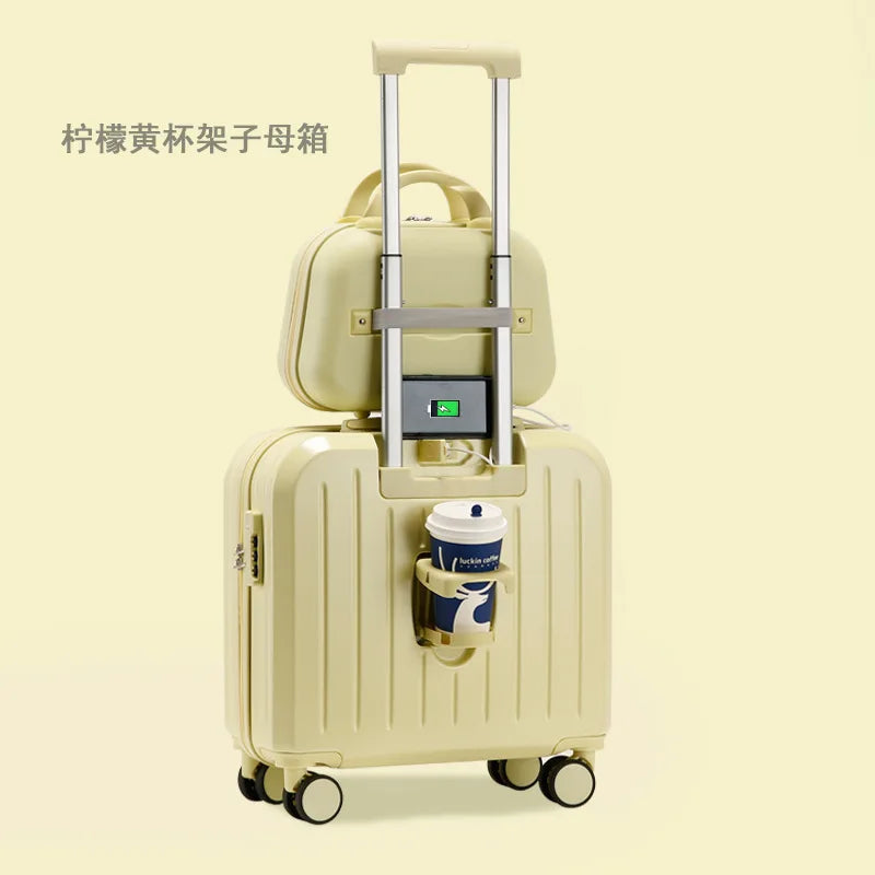 18/20 Inch Suitcase Boarding Multifunctional Travel Suitcase Student Password Trolley Case Rolling Luggage Bag with Cup holder