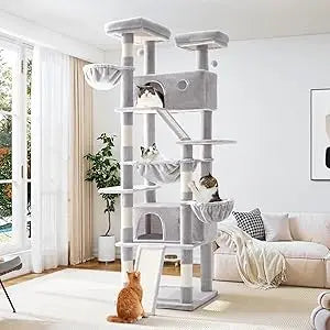 81 Inches Tall Cat Tree/Multi-Level Large Climbing Tree House and Towers for Big Feline/Condo and Hammock/Scratching Pos