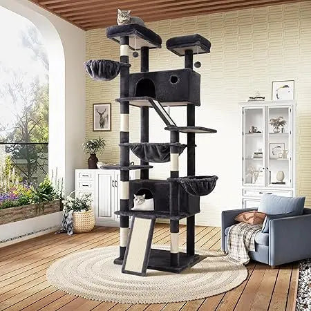 LUCK SHA CERLIN 81in Multi-Level Tall Cat Tree Tower For Indoor Kitties/Larger Cat Condo Furniture With Hammock/Cozy Pussycat