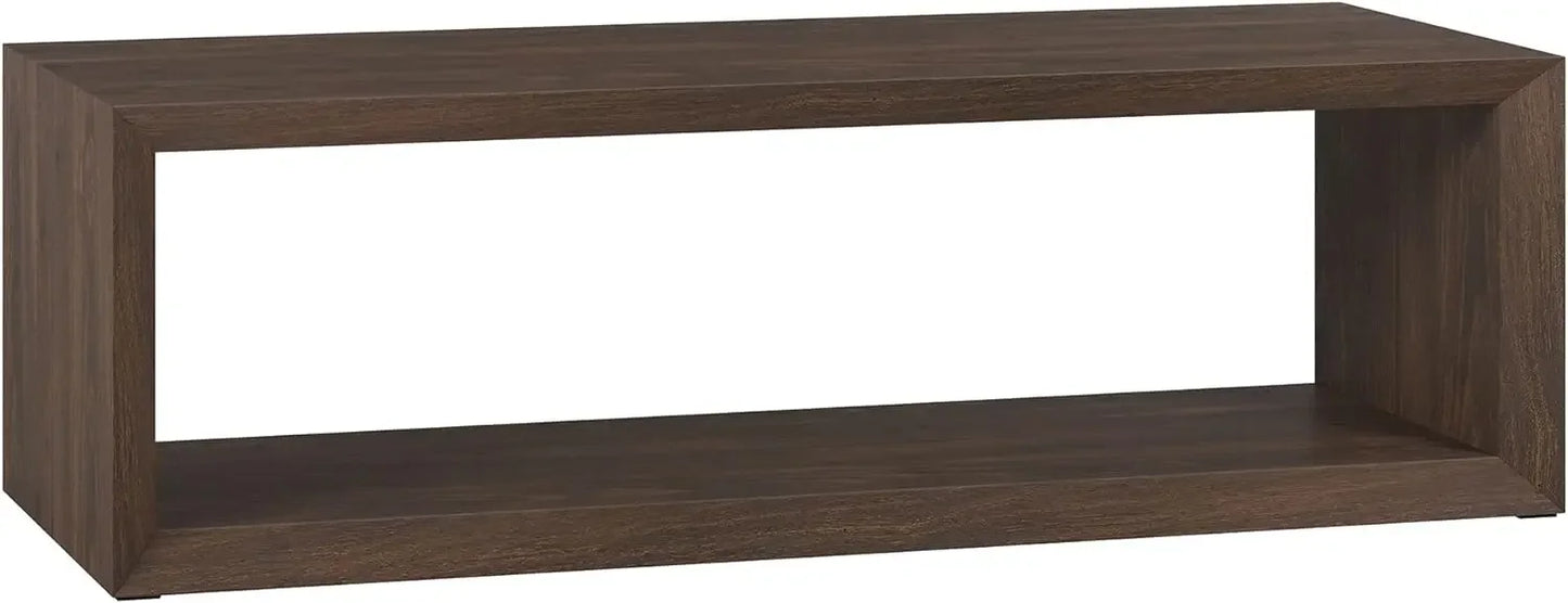 58" Wide Rectangular Coffee Table in Alder Brown, for Home, Living Room, Bedroom, Entertainment Room, Office