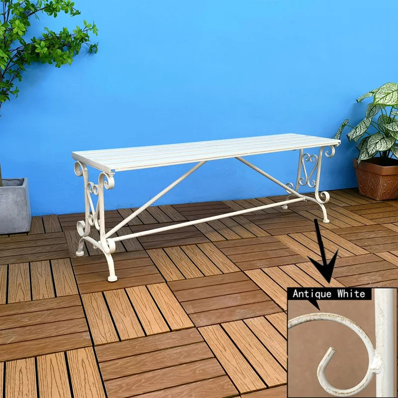 Antique wrought iron metal outdoor garden bench, patio porch garden, wrought iron decorative folding double bench