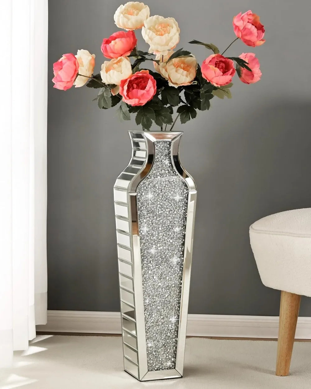 Crushed Diamond Floor Vase Large Vases for Decor Living Room Floor, Luxury Container for Dried Flower Arrangements Decor
