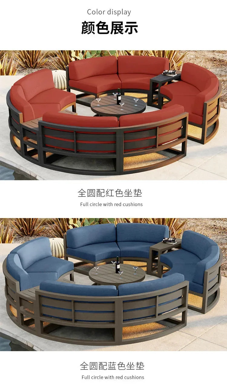 Outdoor sofa courtyard villa garden aluminum alloy waterproof sunscreen circular arc leisure outdoor furniture combination