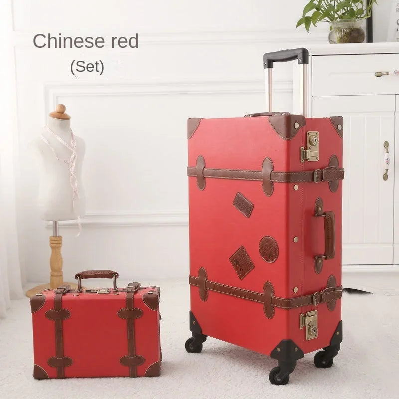 Retro Rolling Luggage Spinner Wheels Suitcase Combination TSA Lock Vintage Trolley Luggage Sets with Small Travel Bag
