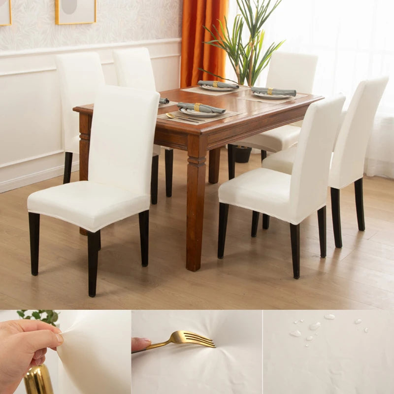 Dining Chair Covers,Solid Pu Leather Waterproof and Oilproof Stretch Dining Chair Protector Cover Slipcover