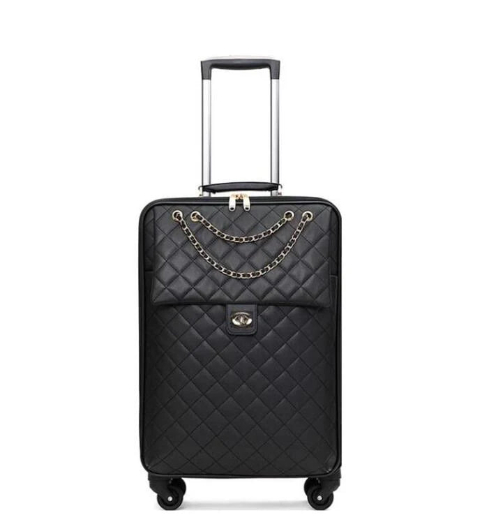9018 20"24"28" INCH Women Leather Trolley Rolling Luggage Check In Cabin Spinner Suitcase For Travelling
