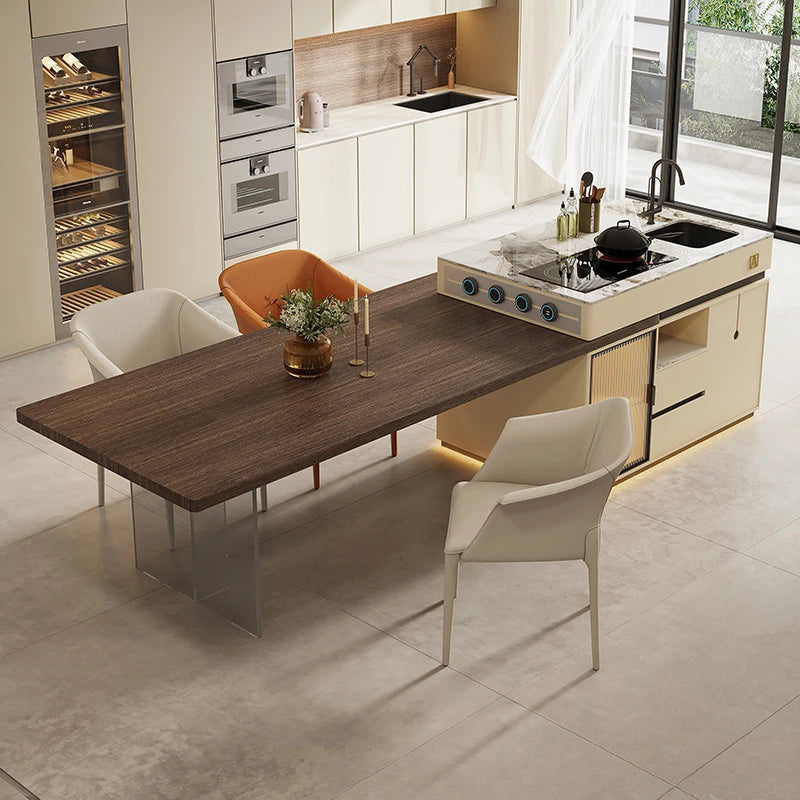 Solid Wood Island Dining Table Integrated Electric Telescopic Multi-functiona lRestaurant Tables Integrated Table Furniture Home