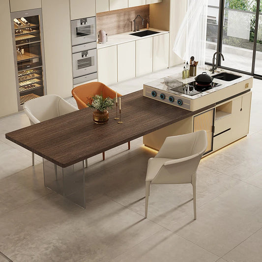 Solid Wood Island Dining Table Integrated Electric Telescopic Multi-functiona lRestaurant Tables Integrated Table Furniture Home