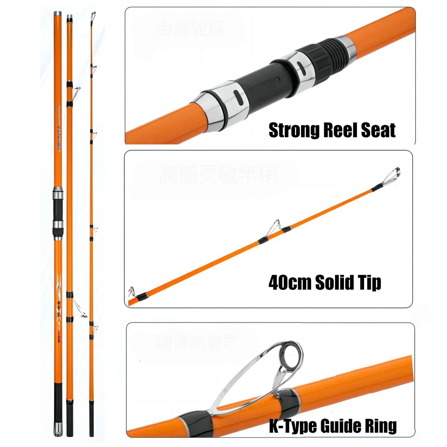 3.3M 3.6M 3.9M 4.2M Carp Rod 35kg Surf Fishing Rod Portable Travel Surf Spinning Rod 3 Piece Carbon Fiber Saltwater Fishing Rod