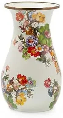 Tall Enamel Vase, Unique Flower Vase, Decorative Table Decor for Living Room, Black-and-White Courtly Check