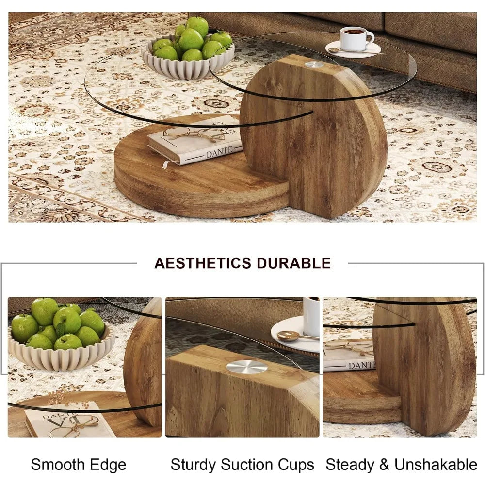 Glass Coffee Tables for Living Room Round Coffee Tables Modern Double Layer Round Table Circle Coffee Table for Small Space Home