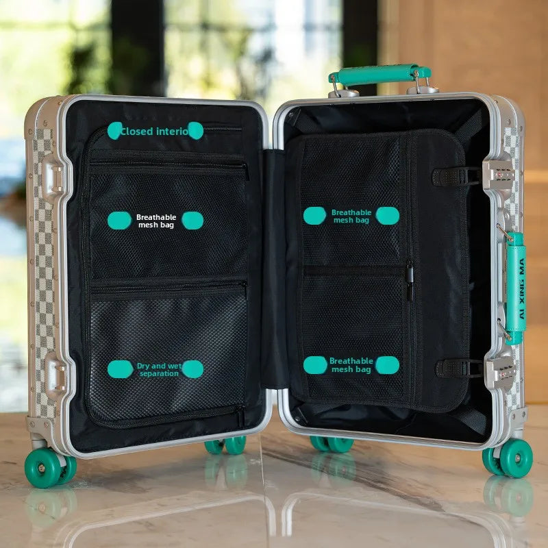 20 Inch Large capacity All Aluminum Magnesium Alloy Suitcase Rolling Luggage Case Business Travel Suitcase on Wheels