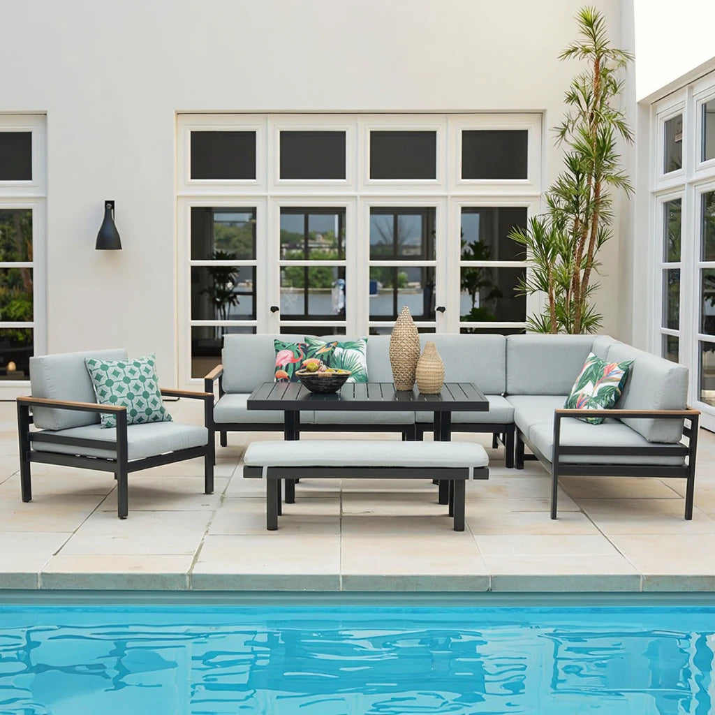 Modern exterior aluminum outdoor garden courtyard family hotel balcony leisure furniture corner sofa set