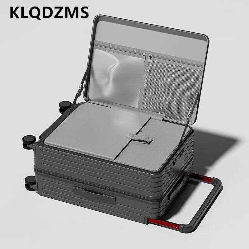 KLQDZMS Suitcase on Wheels 20"24"26 Inch Large Capacity Trolley Case Front Opening Laptop Boarding Case Women's PC Luggage