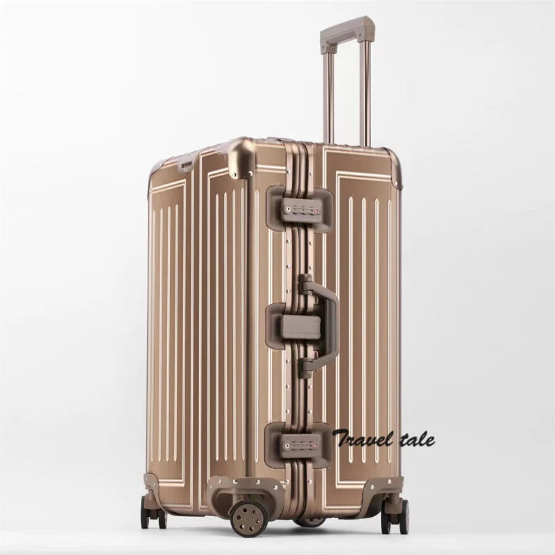 Carrylove 26"28"30 Inch Big Aluminum Trolley Suitcase Trunk Metallic Large Rolling Luggage Bag On Wheels