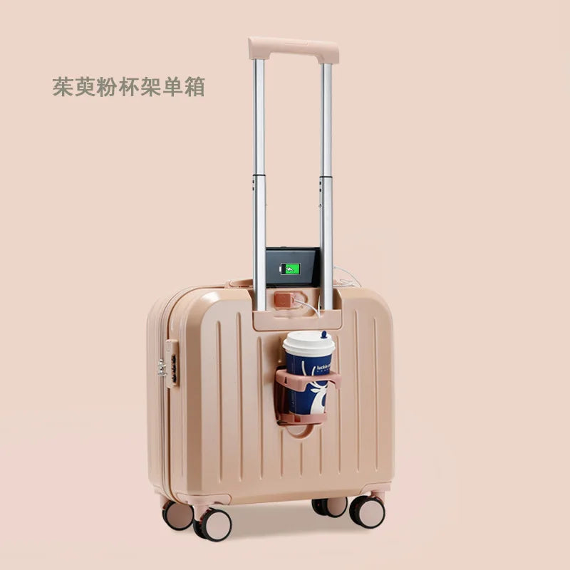 18/20 Inch Suitcase Boarding Multifunctional Travel Suitcase Student Password Trolley Case Rolling Luggage Bag with Cup holder