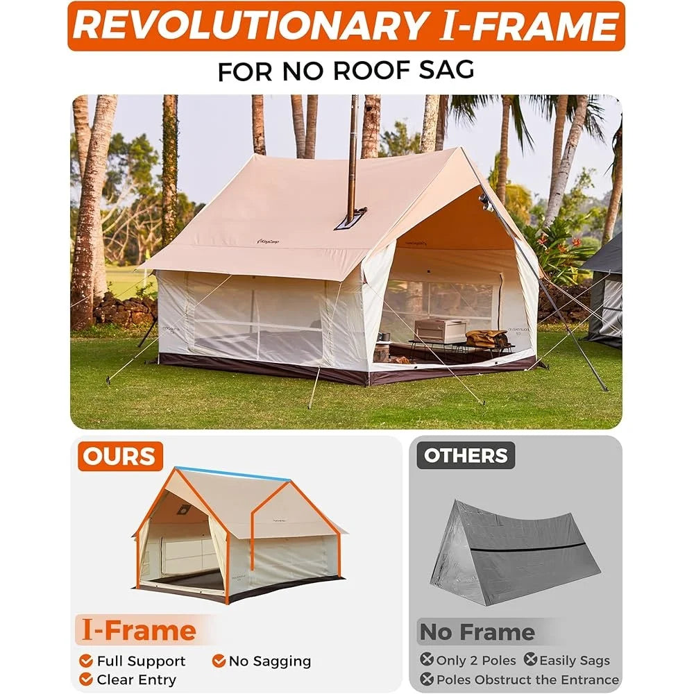 Durable Family Canvas Tent with Stove Jack 11x8ft Easy Setup Waterproof 4-Season Outdoor Camping Hunting Tent