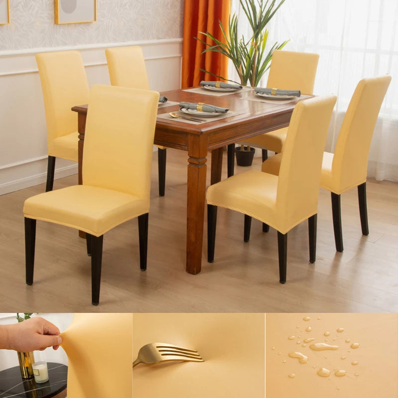 Dining Chair Covers,Solid Pu Leather Waterproof and Oilproof Stretch Dining Chair Protector Cover Slipcover