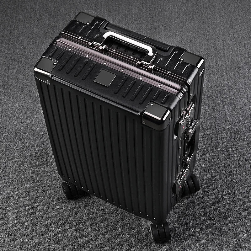 Luggage Right Angle Retro Aluminium Frame Universal Wheel Boarding Bag Large Capacity Travel Password Leather Box Suitcase