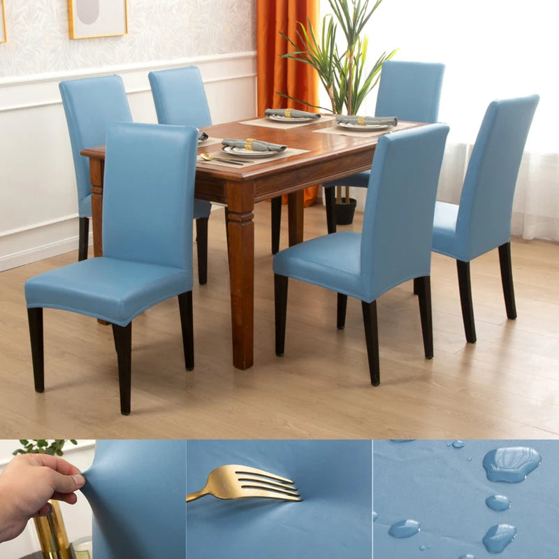 Dining Chair Covers,Solid Pu Leather Waterproof and Oilproof Stretch Dining Chair Protector Cover Slipcover