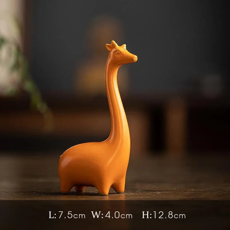 Elephant Giraffe Mini Ceramic Figurine Desktop Animal Sculpture Modern Minimalist Decorative Ornaments for Home Office Decor