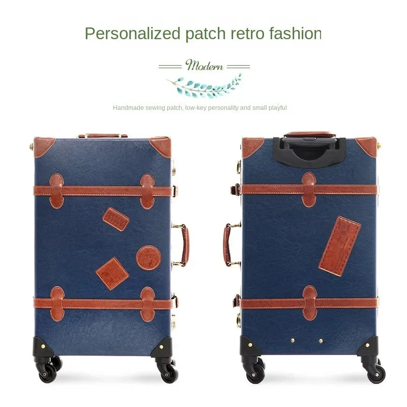 Retro Rolling Luggage Spinner Wheels Suitcase Combination TSA Lock Vintage Trolley Luggage Sets with Small Travel Bag
