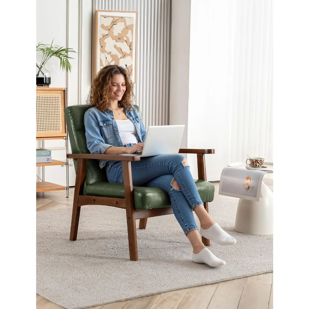 Mid Century Modern Accent Chairs for Living Room, Comfy Bedroom Chairs for Adults,Small Wide Reading Nook Arm Chair, 105° Ergono