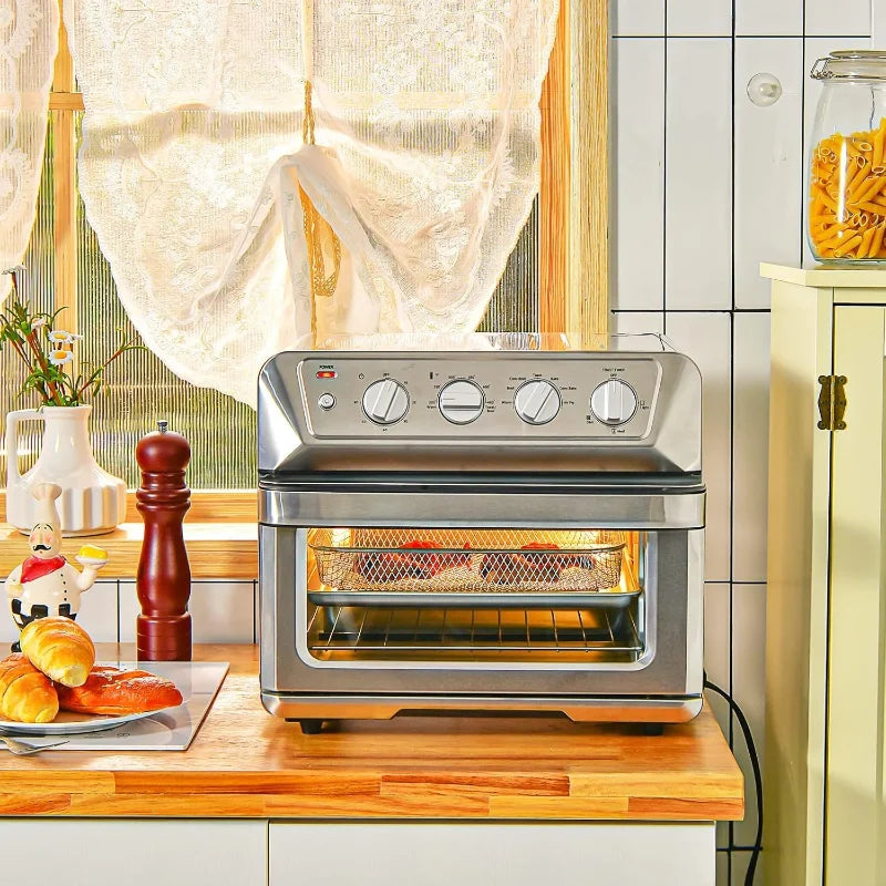 Air Fryer Toaster Oven, 7-in-1 Convection Countertop Oven w/Auto-Shut-Off, Timer, Accessories, Cookbook, 1800W, 21.5 QT