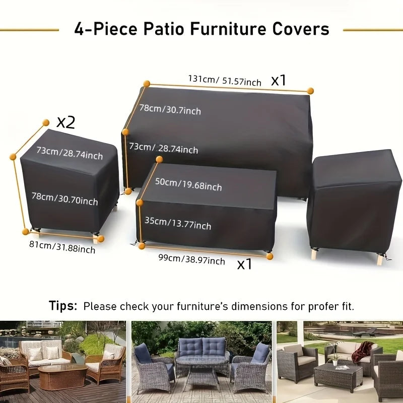420D Outdoor Furniture Cover Waterproof, 4-Piece Patio Furniture Covers for 4 PCS Patio Outdoor Conversation Set, Included: Ourd