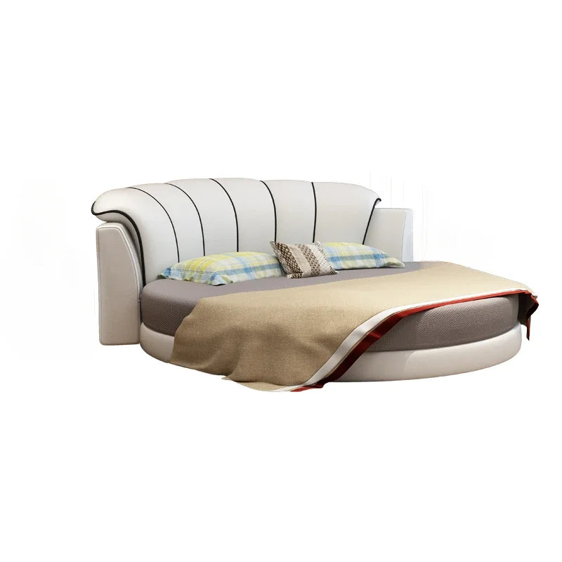 Princess Leather Luxury Double Bed Modern Loft Adults White Queen Round Bed Frames Mattress Camas De Dormitorio Home Furniture