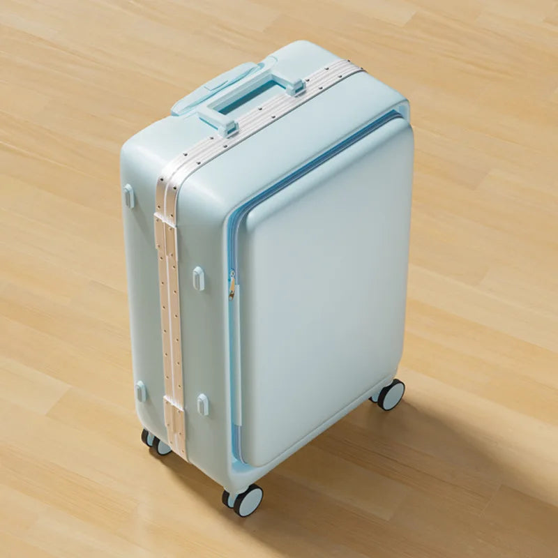 20 inch ultra light small front opening multifunctional boarding password luggage with aluminum frame suitcase