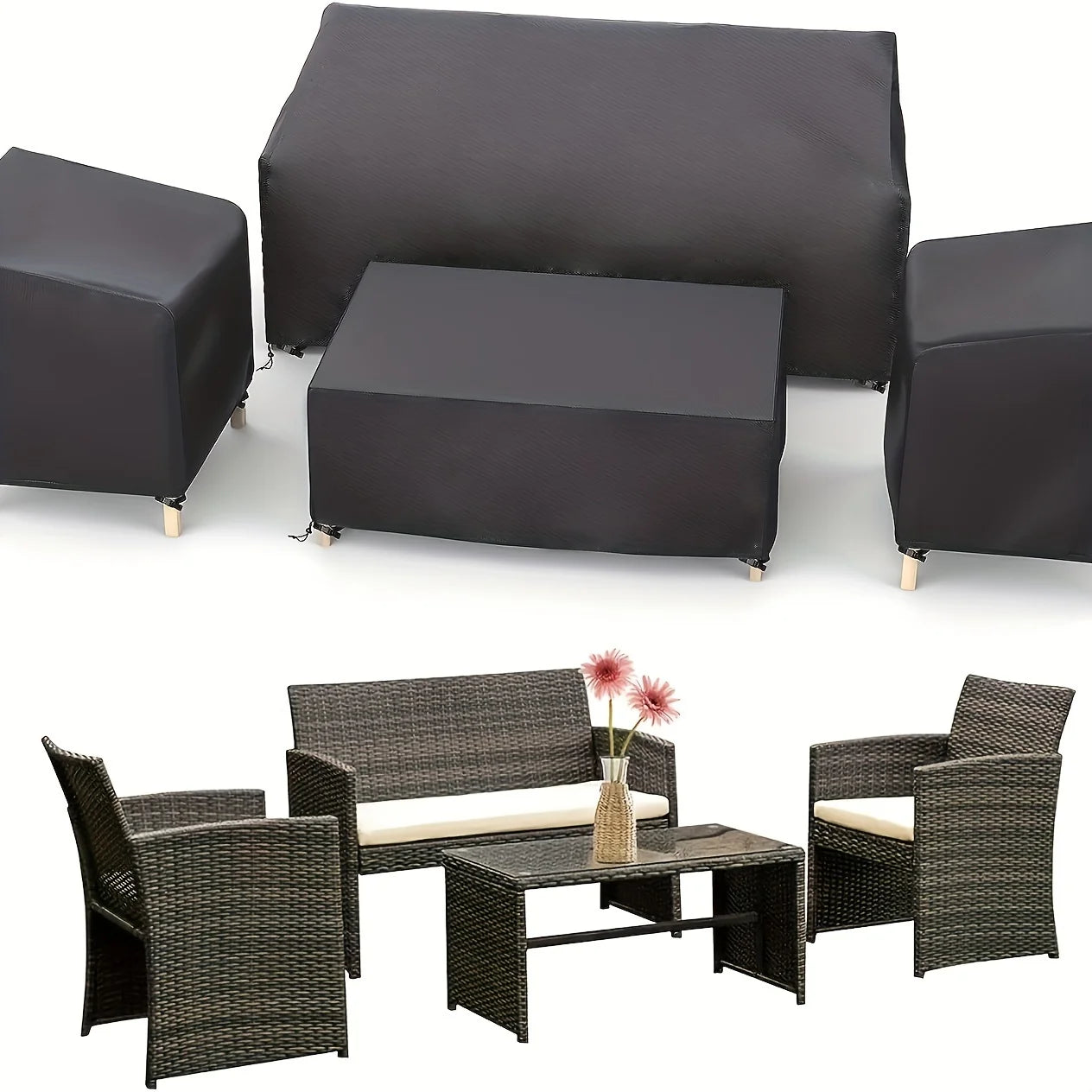 420D Outdoor Furniture Cover Waterproof, 4-Piece Patio Furniture Covers for 4 PCS Patio Outdoor Conversation Set, Included: Ourd